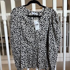 Mango floral navy blouse